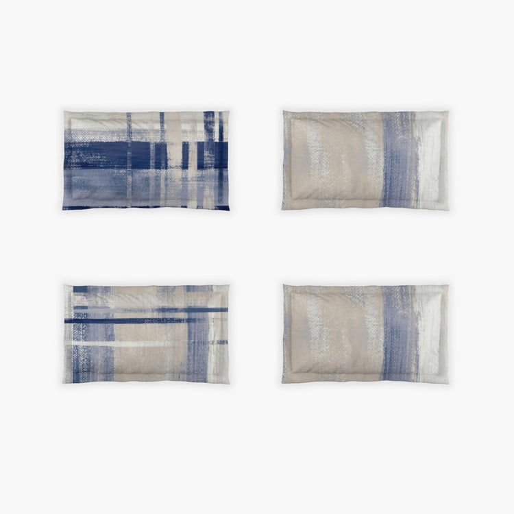 D'DECOR Icons Blue Abstract Printed Cotton Super King Bedsheet Set - 274x274cm - 5Pcs