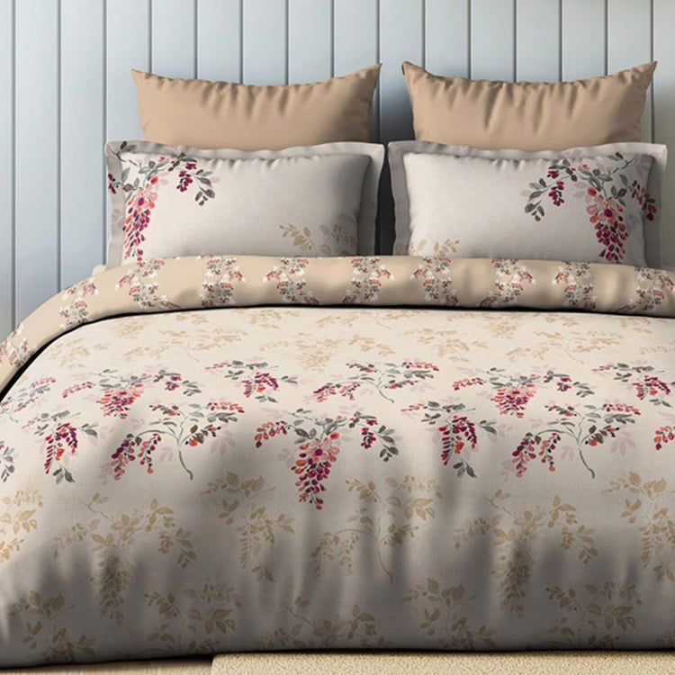D'DECOR Icons Red Floral Printed Cotton Super King Bedsheet Set - 274x274cm  - 5Pcs