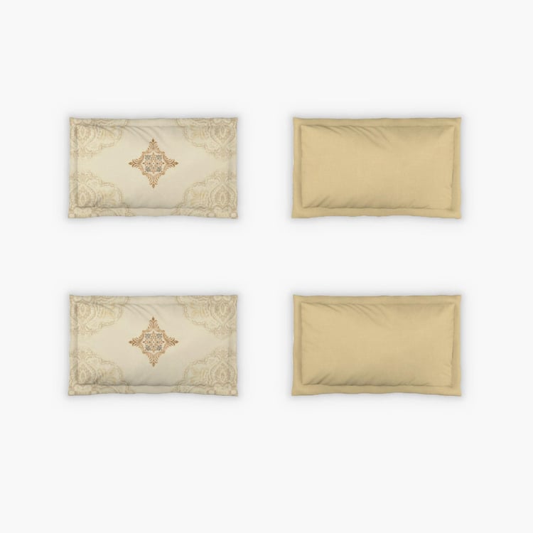 D'DECOR Icons Yellow Cotton Ethnic Printed Super King Bedsheet Set - 274x274cm - 5Pcs