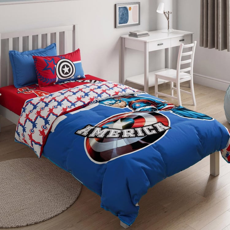 D'DECOR Kids Economy Blue Cotton Captain America Printed Single Bedsheet Set - 152x224cm - 2Pcs