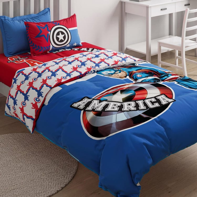 D'DECOR Kids Economy Blue Cotton Captain America Printed Single Bedsheet Set - 152x224cm - 2Pcs