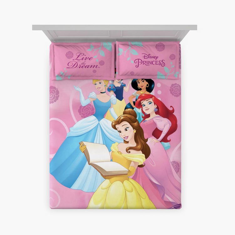 D'DECOR Kids Economy Pink Disney Princess Printed Cotton King Bedsheet Set - 254x274cm - 3Pcs