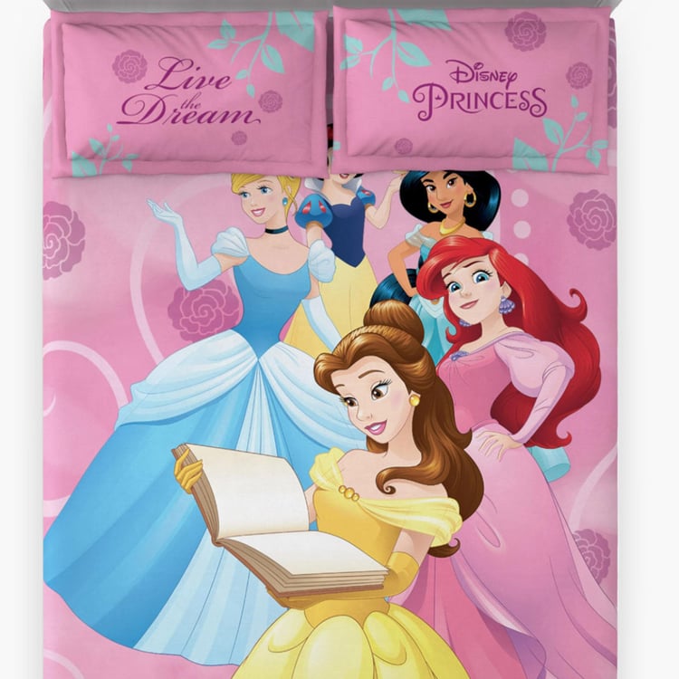 D'DECOR Kids Economy Pink Disney Princess Printed Cotton King Bedsheet Set - 254x274cm - 3Pcs