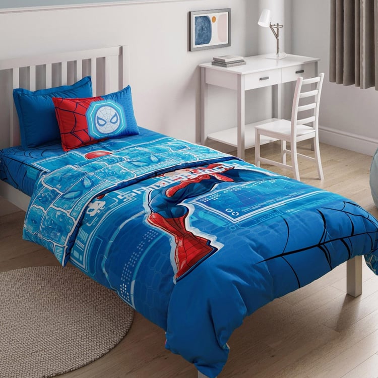 D'DECOR Kids Economy Blue Spiderman Printed Cotton Single Bedsheet Set - 152x224cm - 2Pcs