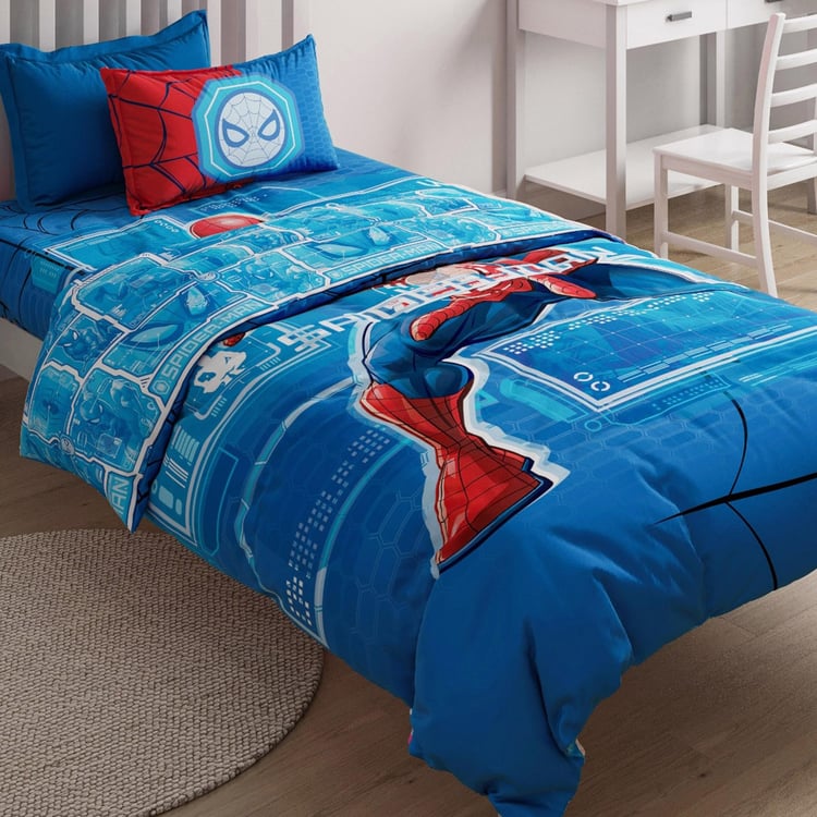 D'DECOR Kids Economy Blue Spiderman Printed Cotton Single Bedsheet Set - 152x224cm - 2Pcs