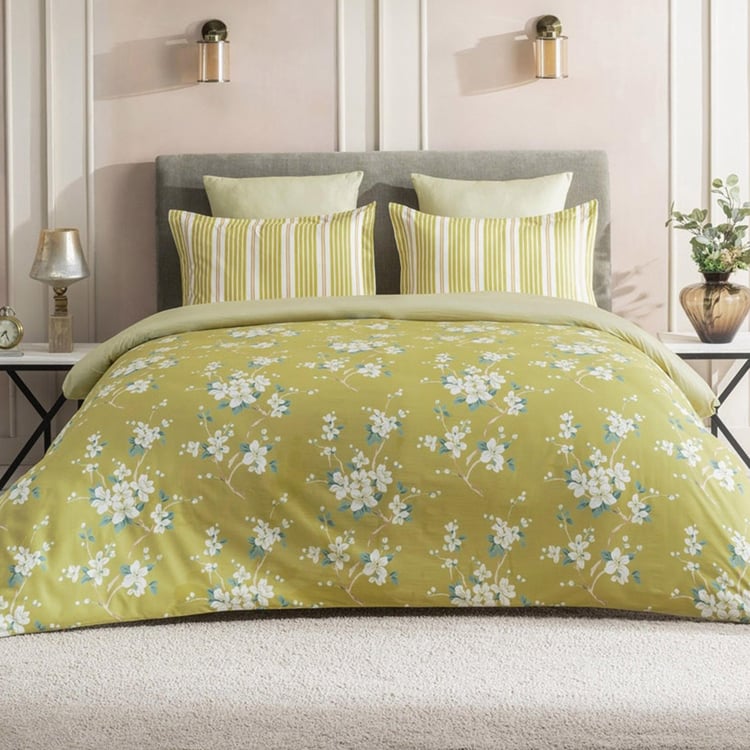 D'DECOR Optima Green Printed Cotton Single Bedsheet Set - 152x224cm - 2Pcs