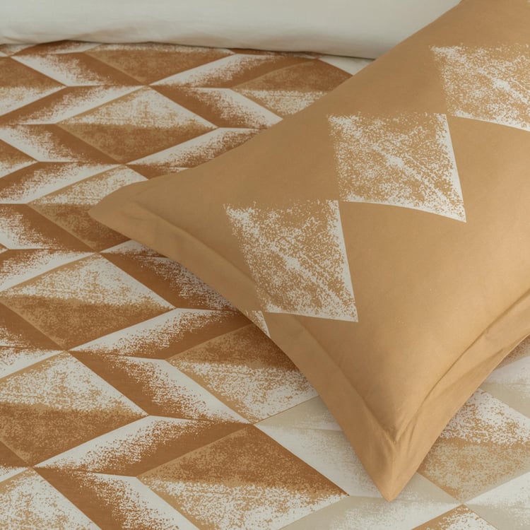 D'DECOR Optima Brown Geometric Printed Cotton King Bedsheet Set - 224x274cm - 3Pcs