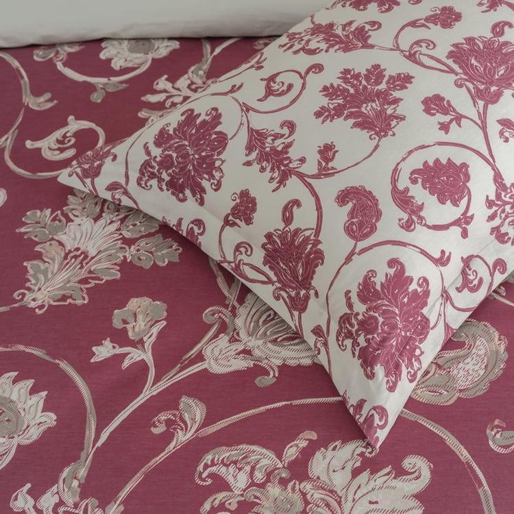 D'DECOR Optima Purple Printed Cotton Queen Size Bedsheet Set - 224x274cm - 3Pcs