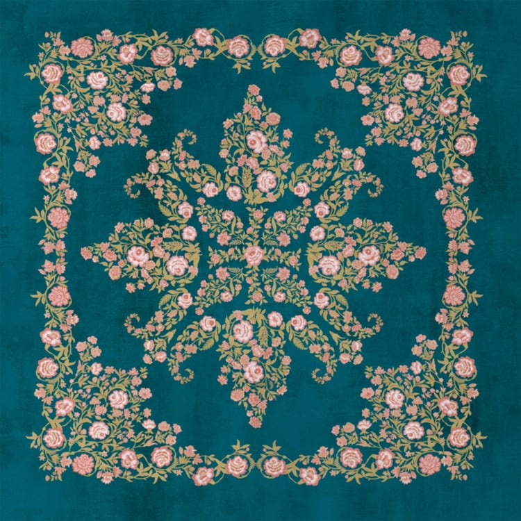 D'DECOR Pashmina Green Floral Printed Cotton Super King Bedsheet Set - 274x274cm - 5Pcs