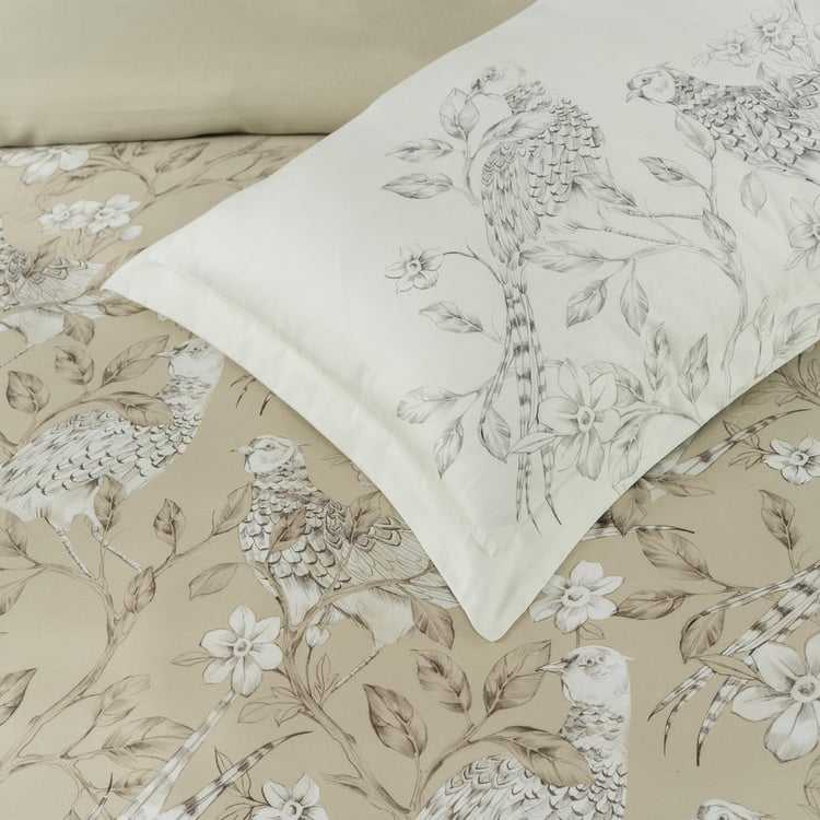 D'DECOR Premier Cream Printed Cotton Double Bedsheet - 274 x 274 cm