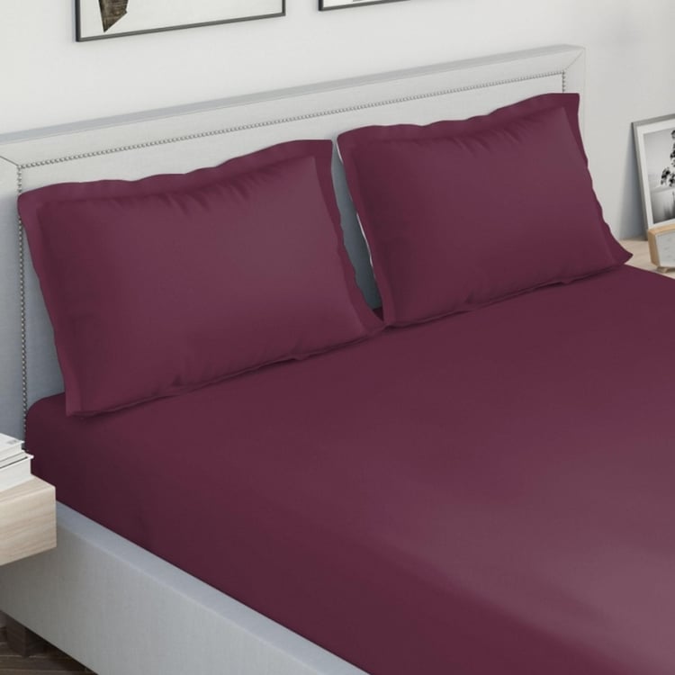 D'DECOR Spectrum Red Solid Cotton Super King Bedsheet Set - 274x274cm - 3Pcs