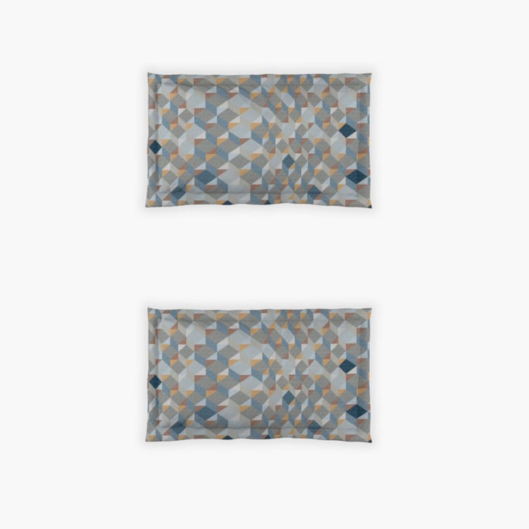 D'DECOR Vectorama Blue Geometric Printed Cotton Super King Bedsheet Set - 274x274cm - 3Pcs
