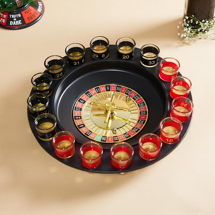 Corsica Razzle 17 Pcs Printed Shot Glasses with Roulette Drinking Game Tray