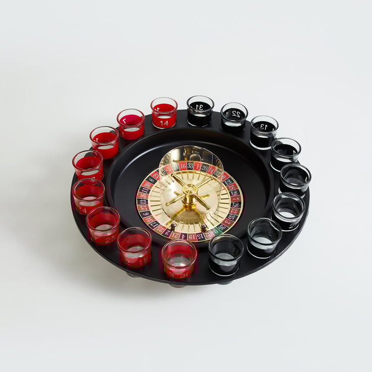 Corsica Razzle 17 Pcs Printed Shot Glasses with Roulette Drinking Game Tray