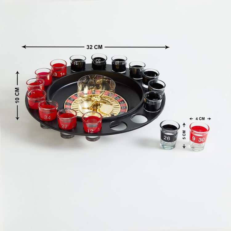 Corsica Razzle 17 Pcs Printed Shot Glasses with Roulette Drinking Game Tray