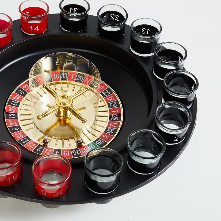 Corsica Razzle 17 Pcs Printed Shot Glasses with Roulette Drinking Game Tray