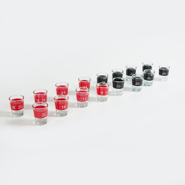 Corsica Razzle 17 Pcs Printed Shot Glasses with Roulette Drinking Game Tray