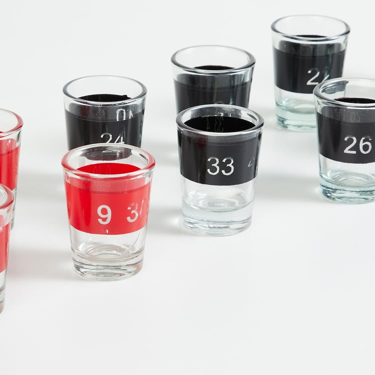 Corsica Razzle 17 Pcs Printed Shot Glasses with Roulette Drinking Game Tray