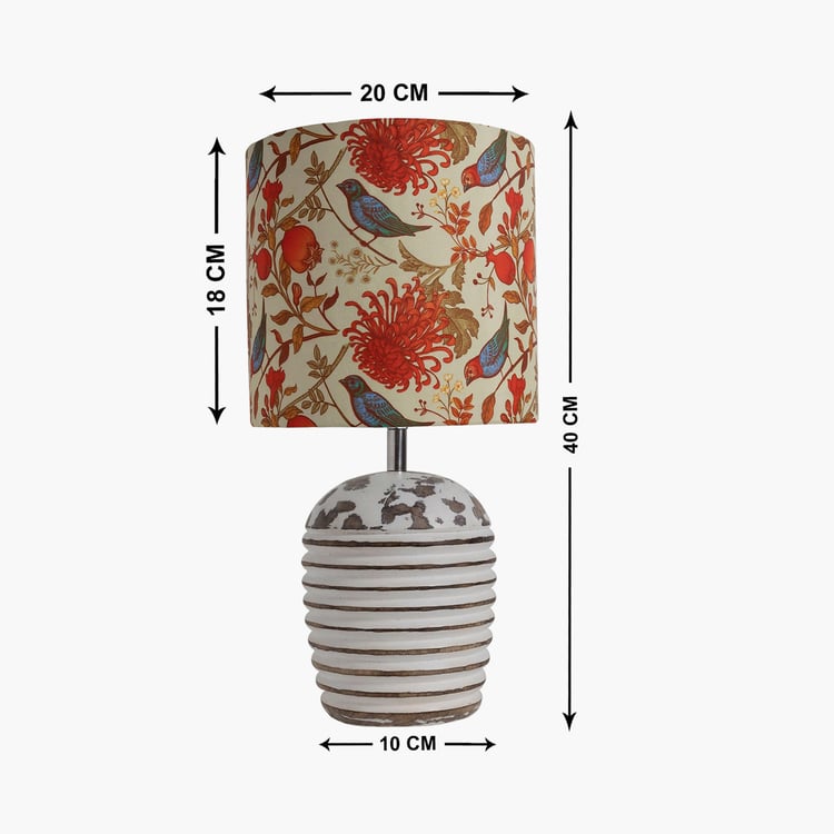 HOMESAKE White Wooden Table Lamp With Printed Fabric Shade