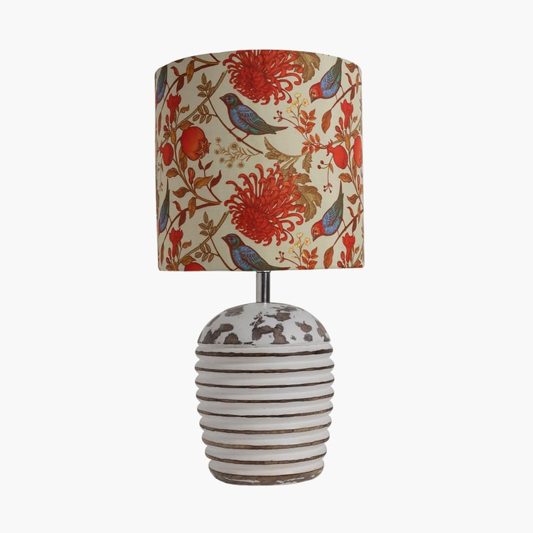 HOMESAKE White Wooden Table Lamp With Printed Fabric Shade