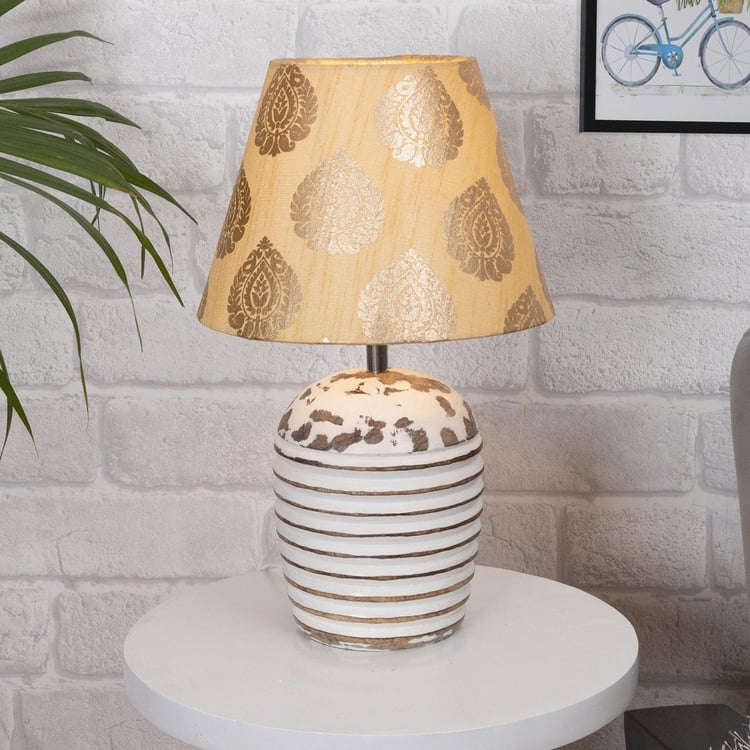 HOMESAKE Contemporary Decor Gold Printed Wood Table Lamp With Shade