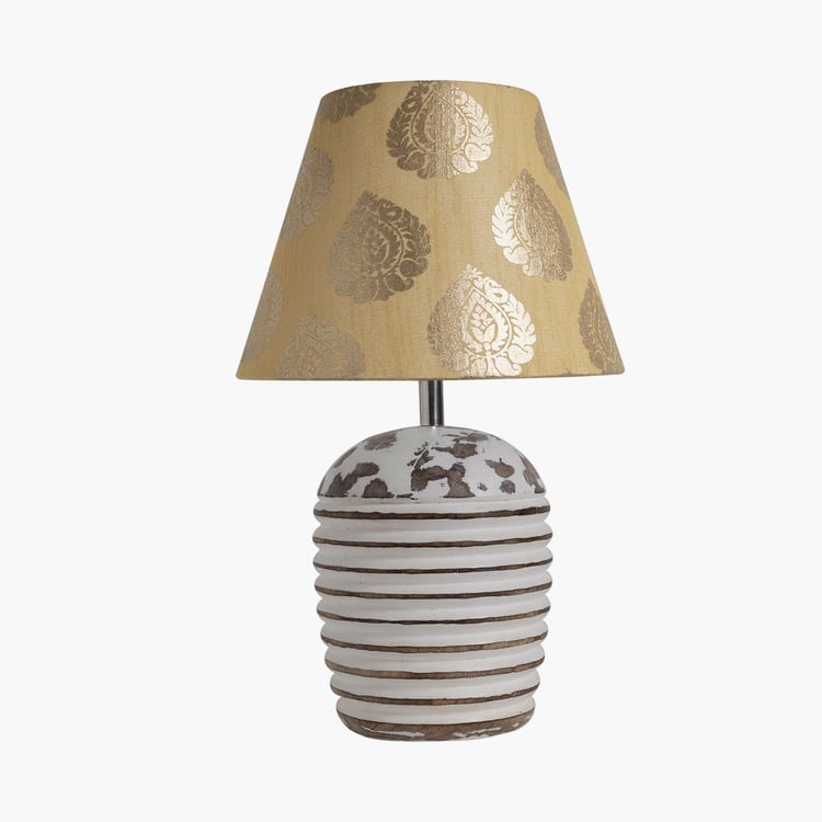 HOMESAKE Contemporary Decor Gold Printed Wood Table Lamp With Shade