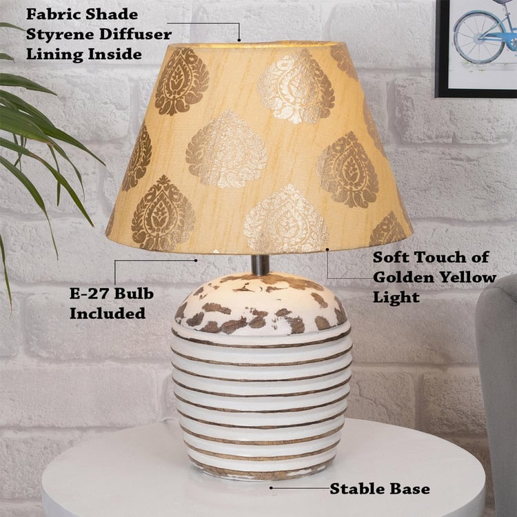 HOMESAKE Contemporary Decor Gold Printed Wood Table Lamp With Shade