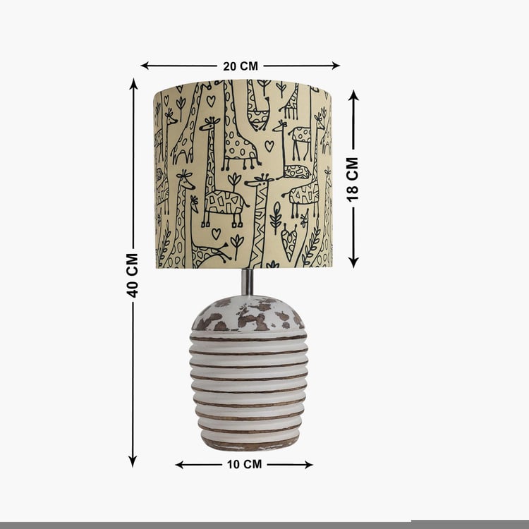 HOMESAKE White Wooden Table Lamp with Printed Fabric Shade