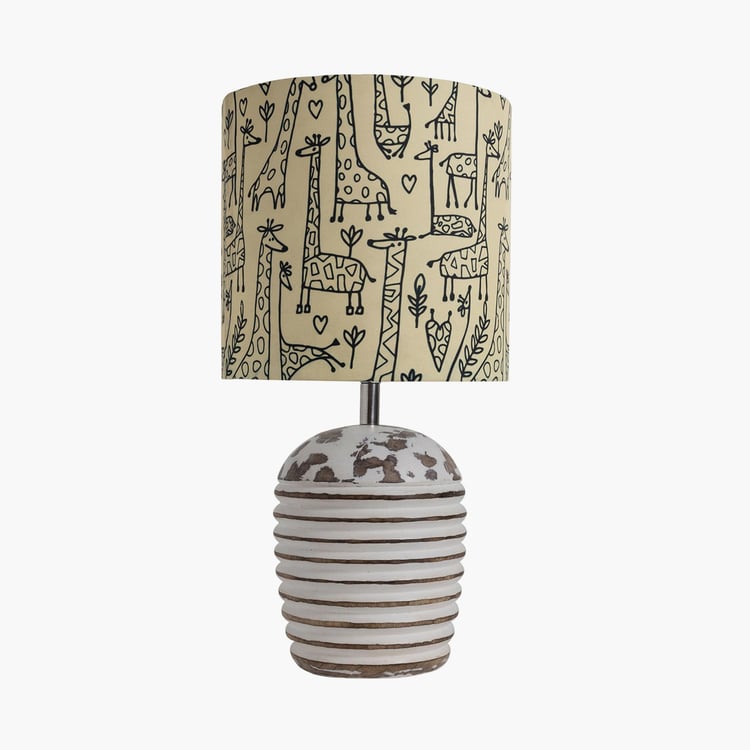 HOMESAKE White Wooden Table Lamp with Printed Fabric Shade