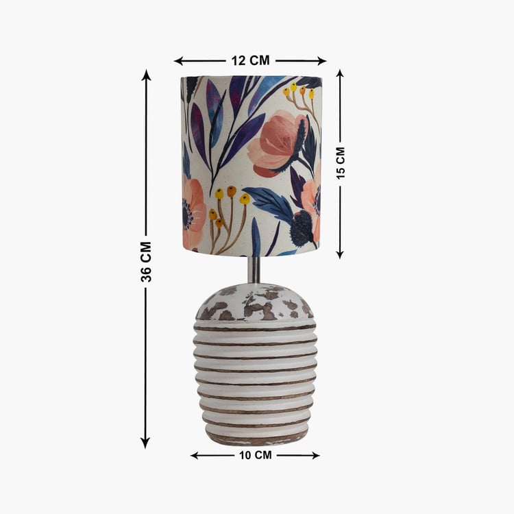 HOMESAKE White Wooden Table Lamp With Floral Printed Linen Shade