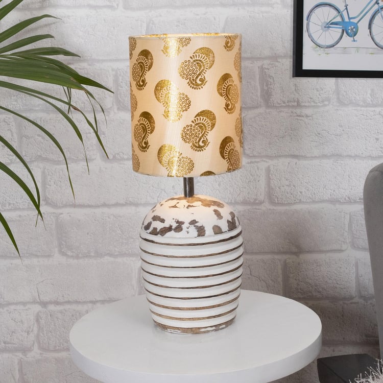 HOMESAKE Contemporary Decor Gold Printed Wood Table Lamp With Shade