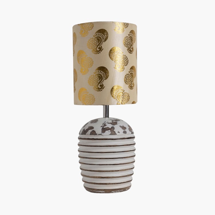 HOMESAKE Contemporary Decor Gold Printed Wood Table Lamp With Shade