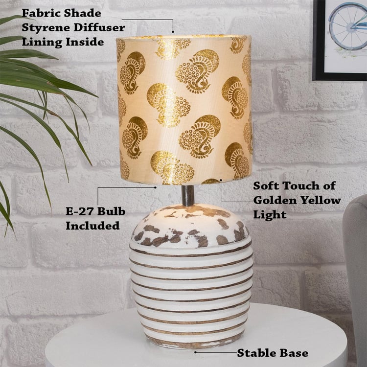 HOMESAKE Contemporary Decor Gold Printed Wood Table Lamp With Shade