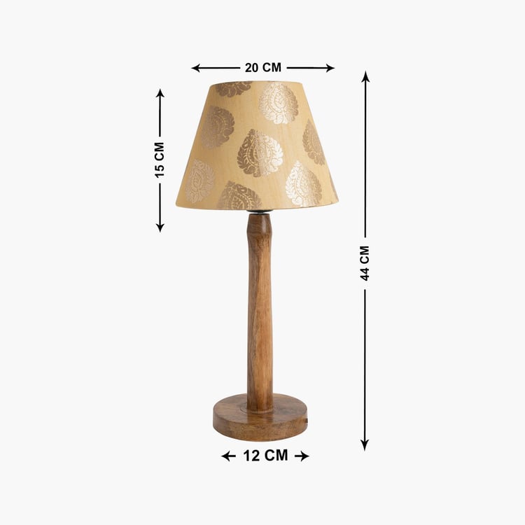 HOMESAKE Gold Wooden Table Lamp With Printed Linen Shade