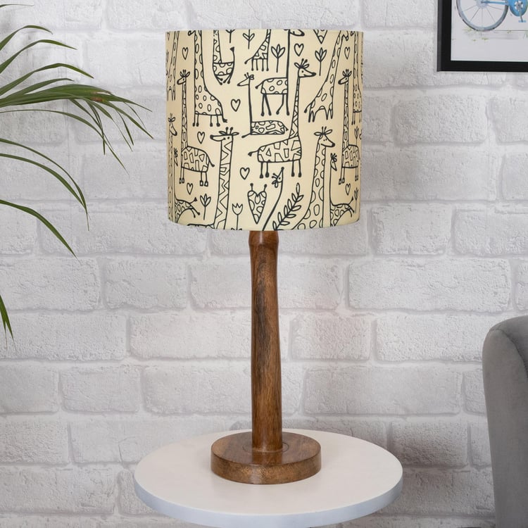 HOMESAKE Contemporary Beige Printed Wood Table Lamp