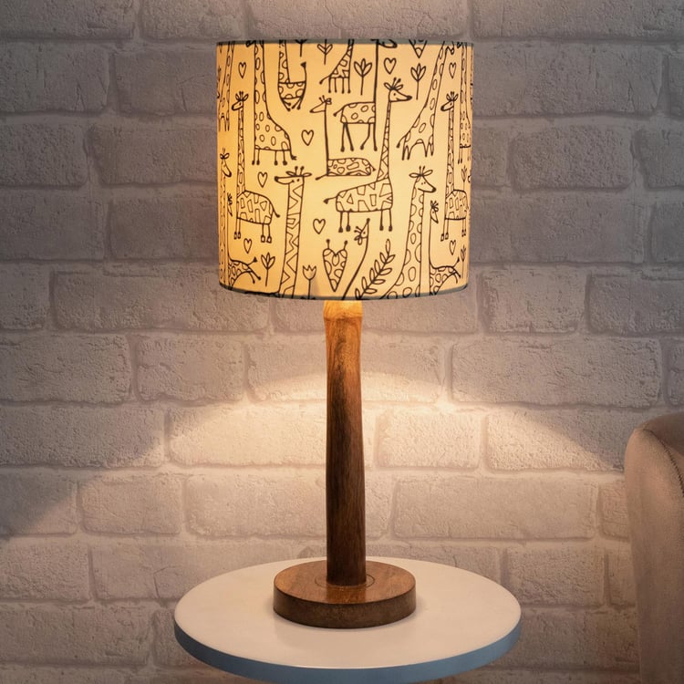 HOMESAKE Contemporary Beige Printed Wood Table Lamp