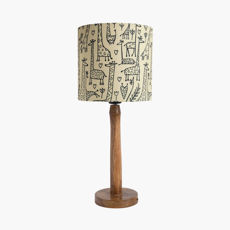 HOMESAKE Contemporary Beige Printed Wood Table Lamp