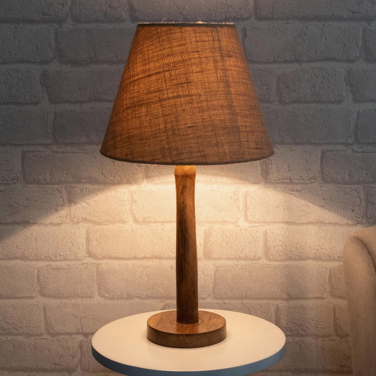 HOMESAKE Contemporary Decor Brown Wood Table Lamp With Shade