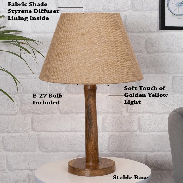 HOMESAKE Contemporary Decor Brown Wood Table Lamp With Shade