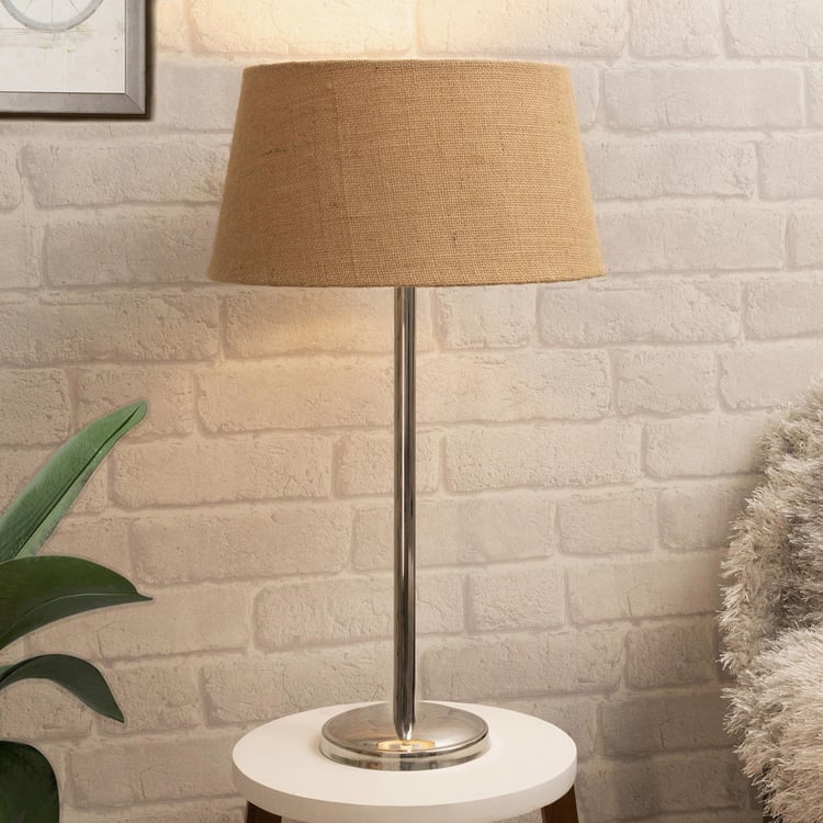 HOMESAKE Brown Steel Contemporary Electric Table Lamp With Jute Shade