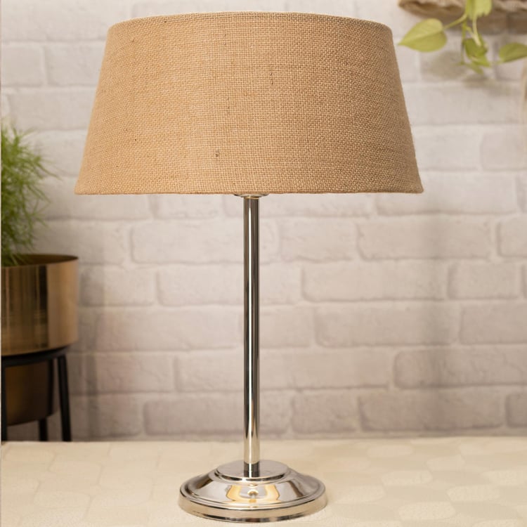 HOMESAKE Brown Steel Contemporary Electric Table Lamp With Jute Shade