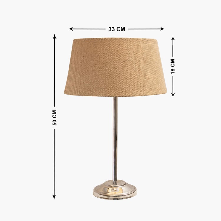 HOMESAKE Brown Steel Contemporary Electric Table Lamp With Jute Shade