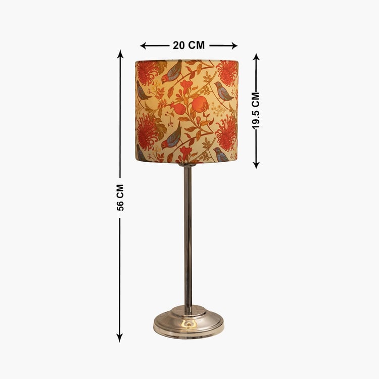 HOMESAKE Beige And Red Steel Floral Printed Electric Table Lamp With Shade