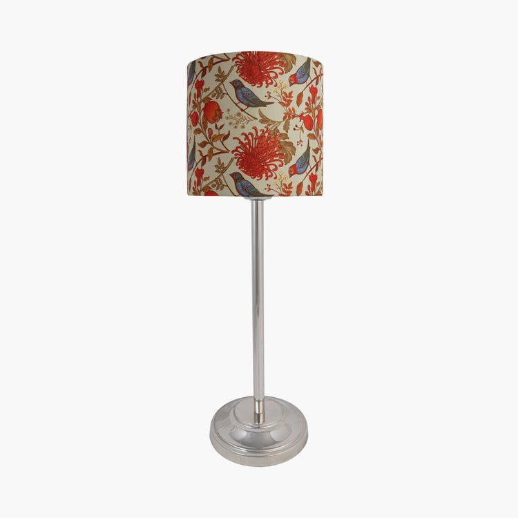 HOMESAKE Beige And Red Steel Floral Printed Electric Table Lamp With Shade