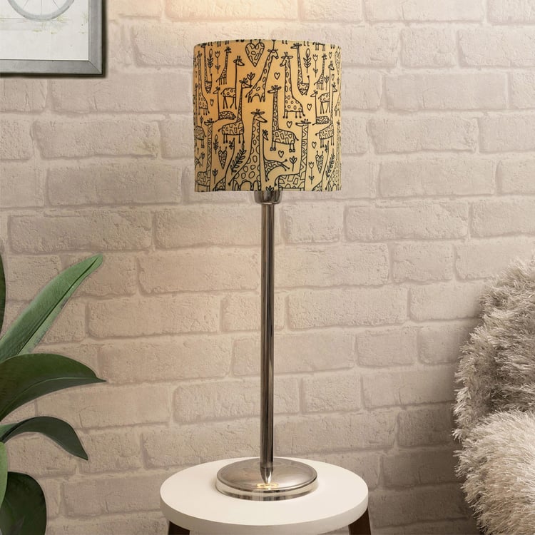 HOMESAKE Beige Steel Table Lamp With Printed Linen Shade