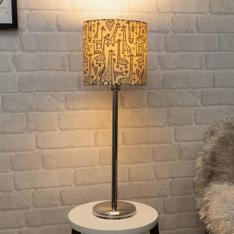 HOMESAKE Beige Steel Table Lamp With Printed Linen Shade