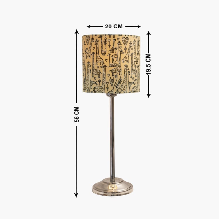 HOMESAKE Beige Steel Table Lamp With Printed Linen Shade