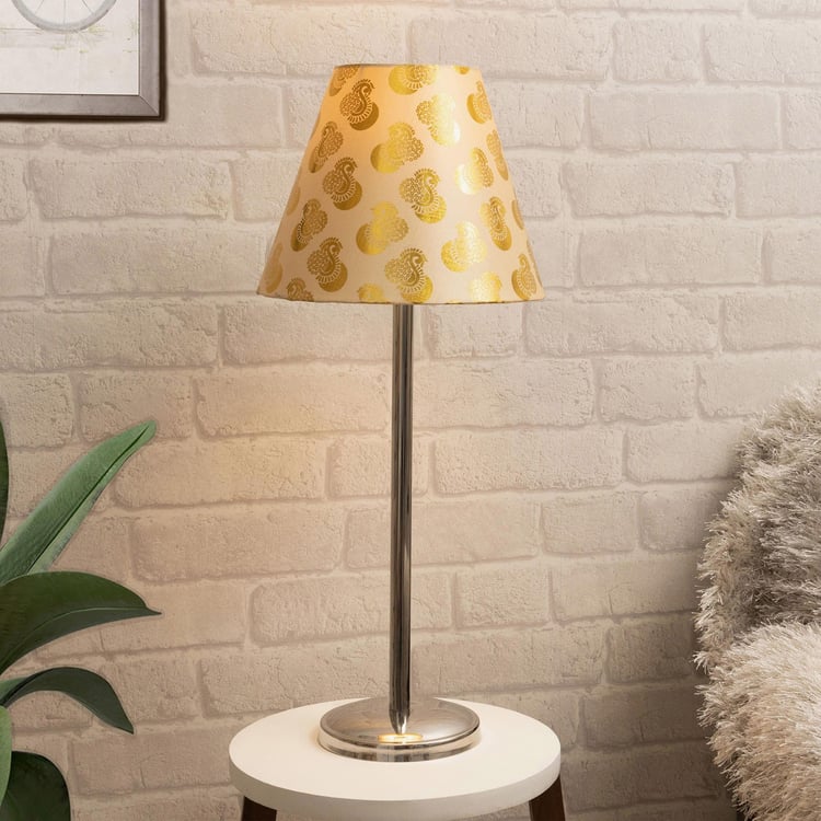 HOMESAKE Gold Steel Table Lamp with Printed Linen Shade