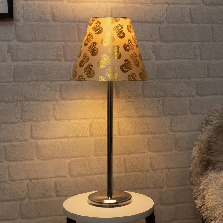 HOMESAKE Gold Steel Table Lamp with Printed Linen Shade