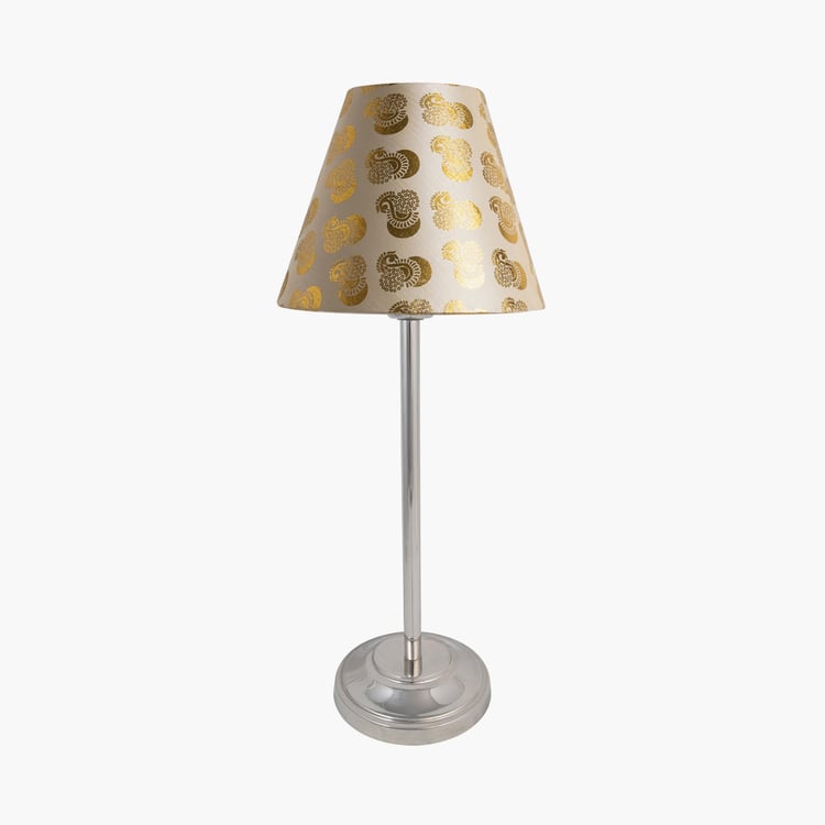 HOMESAKE Gold Steel Table Lamp with Printed Linen Shade